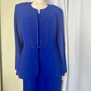 R & M Richard's Royal Blue Dress and Blazer 2 pc set Size 16